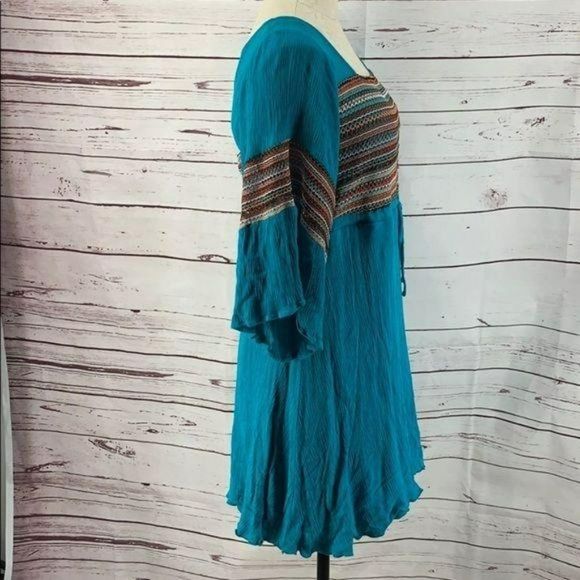 Umgee Woman's‎ Teal Blue Flutter Sleeve Tunic Dress Size Small - Picture 2 of 10